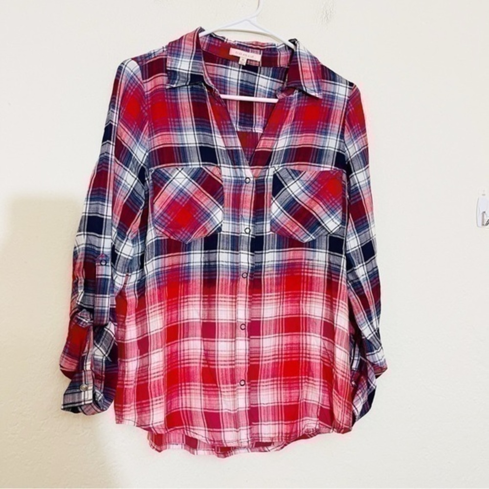 Skies Are Blue Plaid Button Down Shirt Size XS Red/Blue Soft Lightweight